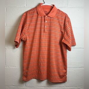 PGA Tour Men’s Orange Business Casual Striped Activewear Polo Shirt Size Large